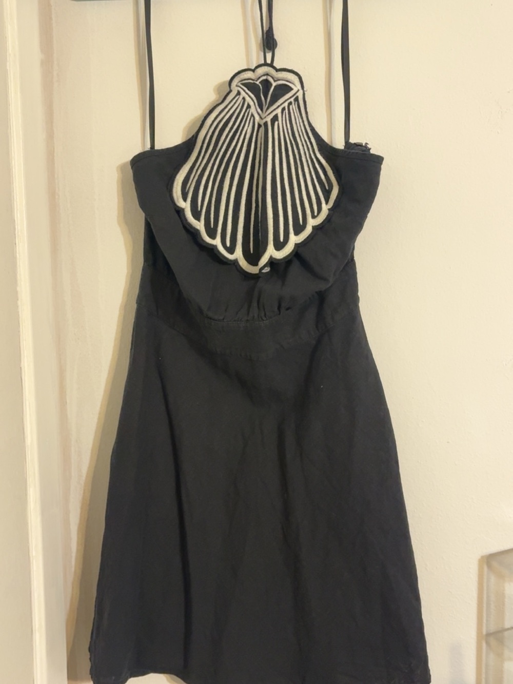 FARM Rio Black Mini Dress with White Shell Applique